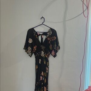 FARM Rio Black Maxi Dress with Floral Design